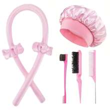 7pcs Women's Multicolor Heatless Curling Rod Set, Slouchy Sleep Curlers, Satin Sleep Cap, Styling Comb, Tail Comb, Non-Damaging Large Wave Curling Tool For Daily Use Hair Styling Tool Kit - Multicolor - View 4