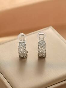 1 Pair Fashionable New Zirconia C-Shaped Mesh Copper Earrings For Women, No Piercing Ear Clips, Elegant Elegant Jewelry, Suitable For Daily Wear And Holiday Gifts - Ear Clip - View 10