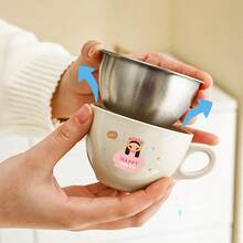 304 Stainless Steel Water Cup With Handle, Cute Cartoon Pattern Double Wall Milk Coffee Cup Mug, Detachable Insulated Anti Scalding Drinking Cup Suitable For Students And Adults To Use In School, Office, Outdoor Camping, Picnic - Multicolor - View 8