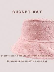 1 pieza Sombrero de cubo de estilo casual de calle con decoración de jacquard de poliéster, patrón geométrico 3D, adecuado para primavera, verano, otoño e invierno - rosa concha marina - Ver 4