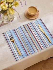1pc American Vintage Striped Pattern Printed Linen Table Runner, Placemat, Suitable For Holiday, Party, Birthday, Dinner, Kitchen Dining Table Decoration, Shoe Cabinet Storage Cabinet Cover, All Season Room Decor, Home Textile Decoration Table Runner Placemat - Multicolor - View 2