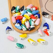3件裝抽象手繪小企鵝圓柱形陶瓷珠，適用於DIY節日裝飾、珠寶製作、服飾配件、家居裝飾、手工藝品、文創手工配件 - 彩色 - 查看 1