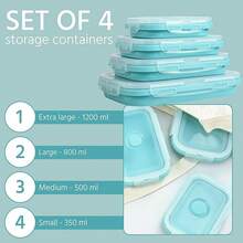 Contenedor de almacenamiento de alimentos cuadrado y plegable - Contenedor de silicona, caja de almuerzo, caja bento, tazón colapsable, caja de conservación de alimentos, con tapa hermética, ventilación, perfecto para camping, organización y almacenamiento en RV, preparación de comidas, almuerzo - Microondas, lavavajillas, congelador - A - Ver 4