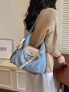 Multifunctional Tote Bag For Women, New Style With Pony Charm, Fashionable Versatile High-End Large Capacity Commuter Backpack, Shoulder Bag, Handbag, 3-In-1 Bag - Dusty Blue - View 2