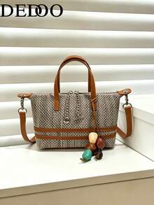 Dedoo Bolso de mano mini de nylon con bloques de color, moda clásica de primavera/otoño, bolso bandolera de hombro largo con diseño minimalista y versátil de concha - Marrón - Ver 8