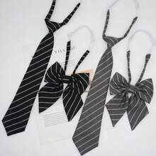 經典條紋免打結領帶，適用於女孩、男孩、青少年，校服配件，JK風領帶 - 彩色 - 查看 2