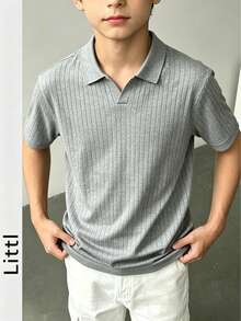Boys' Teen Student Casual Solid Color Crew Neck Pullover Ribbed Knit Short Sleeve T-Shirt Spring Summer Top - Light Grey - View 3