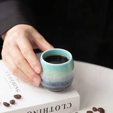 Juego de 4 piezas de tazas de café de cerámica esmaltada cocida al horno, tazas de espresso con esmalte reactivo, tazas de té pequeñas de estilo japonés, adecuadas para latte, café americano, microondas y lavavajillas, vajilla de color degradado único, adecuada para el hogar, la oficina, la cafetería - Multicolor - Ver 4