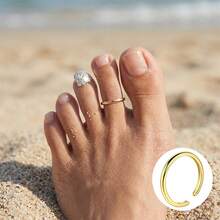 1 Pieza Anillos para los Dedos de los Pies para Mujeres Chapados en Oro de 18K Simples con CZ Banda Triple Abierta Anillos Ajustables para los Dedos de los Pies Joyería de Verano para la Playa para Mujeres y Hombres - Dorado - View 9