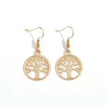 1 Pair Of Women's Golden Color Round Tree Of Life Pendant Fashion Drop Earrings, Suitable For Daily Wear, Vacations, And Parties - Groin - View 6
