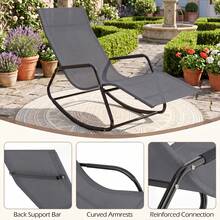 COSTWAY Outdoor Rocking Chair, Patio Lounge Chair With Curved Armrests & Back Support Bar, Breathable Fabric & Solid Metal Frame, Modern Chaise Lounge Chair For Garden, Porch, Balcony, Backyard, Grey - A - View 4