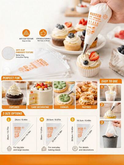 50pcs Cake Decorating Piping Bags, Anti-Slip Frosting & Icing Bags, Durable Pastry Decorating Tools For Cupcakes, Cakes, Cookies & Desserts, Baking Supplies For Home Kitchen, Birthday Party & Wedding Decor