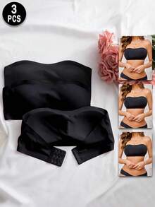 3-Piece Set Of Elegant And Comfortable Seamless One-Shoulder Bras For Women, Multicolor - 黑色 - 查看 12