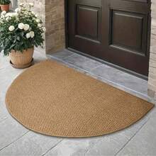 1pc Nordic Style Brown Faux Linen Home Entry Door Mat | Semi-Circular Design, Warm Earth Tone Brown Door Mat, Suitable For Indoor And Outdoor Entry Areas | Textured And Practical Luxury Home Decor Rug, Suitable For Hallway And Bedroom Use, Easy To Maintain Entry Door Mat - Semicircle - View 12