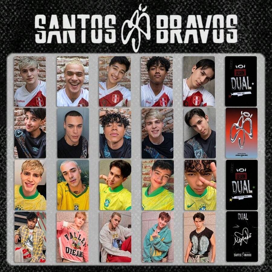 Santos Bravos DUAL 專輯卡，歐美男團周邊 LOMO 收藏卡，粉絲應援明星卡，拉丁美洲男團相片卡，Santos Bravo 粉絲收藏品，世界盃球衣卡，DUAL 出道 EP 盒裝卡，足球球衣 + 私服雙風格照片，Santos Bravos 小卡組，適合卡片專輯收藏、剪貼簿 DIY、粉絲應援