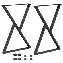 HOMCOM Patas de Mesa de Acero, Juego de 2 Patas en Forma de X para Muebles Industriales con Almohadillas Ajustables y Tornillos para Mesa de Comedor, Banco, 60x10x72 cm, Negro - A - Ver 10