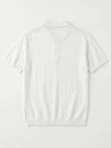 Camisa de punto de manga corta con media abertura de botones y diseño de bloques de color a rayas para hombre - Blanco - Ver 3