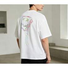 2026 Men's Loose-Fit T-Shirt With Splash Pattern, Crew Neck, Short Sleeve, Streetwear, Summer T-Shirt - 黑色 - 查看 7