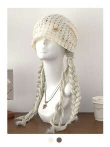 Hollow Out Button Thin Slouchy Beanie For Women, Summer Hand Crochet Hollow Out Thin Oversized Breathable Slouchy Beanie, Slouchy Makes Face Look Smaller, Large Head Circumference Head-Wrapping Hat, Summer Thin Large Head Circumference Slouchy Beanie, Knitted Hat, Crochet Knitted Hat, Handmade Hollow Out Flower Head-Wrapping Hat For Women - Multicolor - View 17