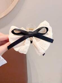 1pc Women's Romantic Lace Hair Claw Clip, Black Ribbon Bow Hair Claw, Fashionable Hair Accessory For Half-Up Hairstyles Beach Vacay Hair Clips - Multicolor - View 4