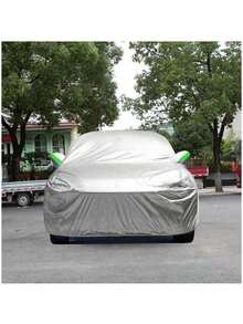 1pc Silver Car Cover For Indoor And Outdoor Use, Automatic Car Hood Sun Protection, UV And Dust Protection Cover, Suitable For Cars And SUVs, Reflective Strip Car Cover, Car Protection Cover, Silver Outdoor Car Cover - Silver - View 3