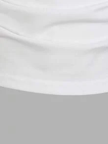 2件/組 青少年女孩夏季時尚新款櫻桃印花拼色貝殼花短袖POLO領抽褶腰白色上衣與酒紅色休閒寬鬆長褲套裝 - 酒紅色 - 查看 6
