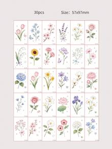 30pcs/Pack Colorful Floral Temporary Tattoo Stickers, Tulip, Rose, Sunflower And Patterns, Waterproof Tattoo Stickers For Women, Arm And Body Tattoo Art - Multicolor - View 9