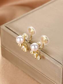 1 Pair Fashionable New Faux Pearl Zirconia Pendant Earrings For Women, Clip-On Ear Cuffs Without Piercing, Elegant Elegant Ear Jewelry Suitable For Daily Wear And Holiday Gift - Ear Clip - View 8