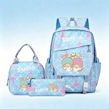 Miniso Sanrio Little Twin Stars 3件組帆布後背包套裝 可愛鱗片印花學生包組合 - 藍色 - 查看 4