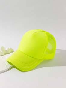 1pc Women's Solid Color Mesh Casual Lightweight Baseball Cap, Adjustable, Suitable For Daily Wear - Lime Green - View 5