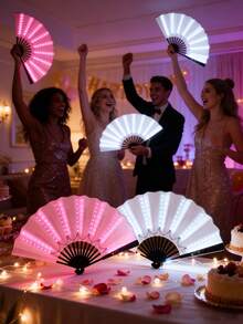 Abanico de mano plegable con luz LED multicolor, abanico brillante que cambia de color, accesorio de estilo hada dulce y punk callejero, adecuado para carnaval, cosplay, Halloween, festival de música, fiesta de boda, fotografía de escenario y danza tradicional - ventilador de luz LED - Ver 4