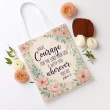 1pc Women's Vintage Christian Tote Bag, Suitable For Women's Fashion And Daily Use - Soft Botanical Scripture Quote Design, With Tassel, Adjustable Shoulder Strap, Large Capacity Reusable Bag, Washable, Vintage Style, Suitable For Church And Study - Multicolor - View 4