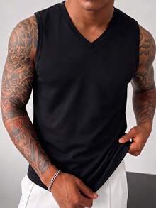 ZYNTH BALENO Chaleco sin mangas de cuello en V casual de verano para hombres, adecuado para gimnasio, deportes, ciclismo, correr - Negro - Ver 2