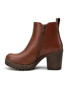 Women's Chunky Low Heel Chelsea Ankle Booties, Fashion Platform Fall Boots With Side Elastic Panels - Rust Brown - View 6