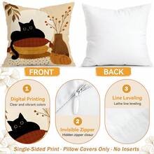 4 pièces/1 pièce Taie d'oreiller motif chat noir d'automne sans insert, taie d'oreiller imprimée sur un seul côté, convient pour le salon, la chambre, la décoration de la maison, taie d'oreiller toutes saisons - Multicolore - Voir 4