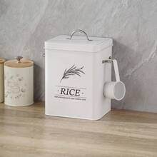 Vintage White Metal Rice Bucket With Lid And Measuring Spoon, Large Airtight Grain Storage Container, Moisture-Proof, Suitable For Kitchen Countertop, 5/10KG Capacity, Ideal For Storing Rice, Flour, Oats And Dry Goods - White - View 9