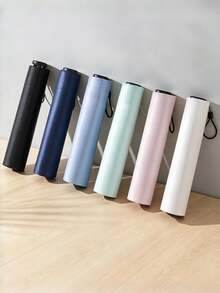 1Pc Super Light Ultra Slim Mini 3-Fold Umbrella With Cover, 5-Rib Thick Black Coating Sun & Rain Parasol, UV Protection Portable For Travel Beach Bedroom Decor, Summer Must-Have, Bridesmaid Birthday Back To School Gift, Pink Green Blue White Black - Multiple Styles - View 7