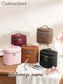 Personalized Initial Letter Makeup Bag Bridesmaid Gift Makeup Bag Leather Makeup Bag Cosmetic Box Jewelry Box Wedding Gift For Her - Multicolor - View 8