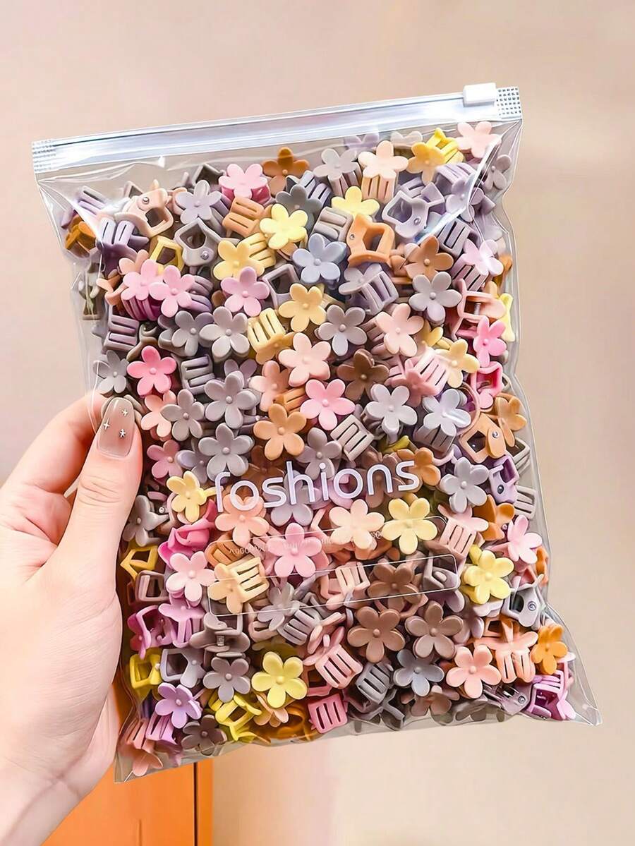 100/50/30pcs Brown Small Flower Hair Claw Clips, Durable Compact Hair Clips, Sweet Cute Hair Accessories For Girls And Kids, Suitable For Daily School, Vacation, Party - Multicolor - View 1