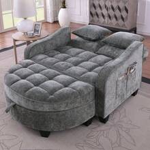 Multifunctional Sofa, 2-In-1 Sofa Bed, Storage Ottoman, Breathable Skin- Fabric, - Eucalyptus Wood, Suitable For Small Living Rooms, Studies, And Bedrooms. - 深灰色 - 查看 6