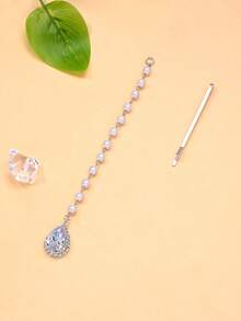1pc New Pearl Water Drop Traditional Headpiece European & American Fashion Evening Party Forehead Chain Hair Chain - Silver - View 3