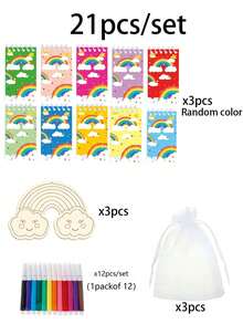 Juego de regalo de papelería con temática arcoíris DIY de 42 piezas/set, que incluye 6 cuadernos con espiral, 6 pizarras de dibujo arcoíris DIY, 24 marcadores de colores y 6 bolsas de regalo (con cordones para las pizarras de dibujo). Perfecto para estudiantes o como recuerdos de fiesta. - Multicolor - Ver 11