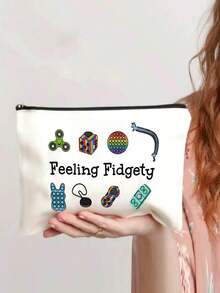 Themed Cosmetic & Accessory Storage Pouch - Designed For Fidget Spinners And Sensory Needs, Beige Storage Box, Suitable For Storing Small Tools, Supplies, Travel Essentials, Themed Design, Hand Washable, Suitable For Students And Professionals Make Up Bag - Multicolor - View 3