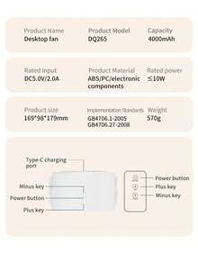 ViSSKO Rechargeable 100-Speed Stepless Desktop Fan With Infrared Remote Control And Smart Digital Display, 4000mAh Battery Life, Wall-Mountable Portable Fan For Bedroom/Office/Outdoor - Desk Fan - View 12