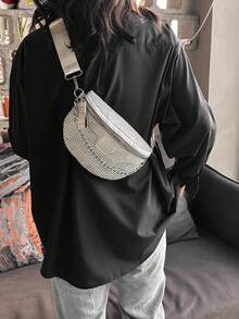 Fashionable Casual Rhinestone Studded Women's Waist Bag Sports Style Small Backpack Chain Strap Chest Bag - Silver - View 2