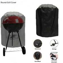1PC Waterproof Round BBQ Grill Cover , Outdoor Dustproof All Weather Protector For Gas Charcoal Electric Barbecue, Grill Cover For Garden Patio Lawn Family Use,58 X 77 CM - Black - View 5