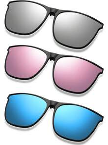 Frienda 3 Pares de Gafas de Sol Polarizadas con Clip de Gran Tamaño, Antideslumbrantes, Montura TR90, Gafas de Conducción Abatibles para Hombres y Mujeres - Negro Gris, Verde Oscuro, Amarillo - Ver 11