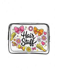 Bolsa de maquillaje de viaje con lazo, incluye peine para el cabello y bolsa de maquillaje transparente con estampado floral y cremallera, bolsa organizadora de maquillaje portátil linda y colorida, decorada con detalles de corazón y estrella, diseñada para entusiastas de la belleza para viajes y almacenamiento diario de artículos de tocador y accesorios para el cabello, adecuada para viajes, picnic, fiesta, cita, playa, verano, regreso a la escuela, dormitorio, Día del Maestro, regalo del Día de la Madre - Multicolor - Ver 15