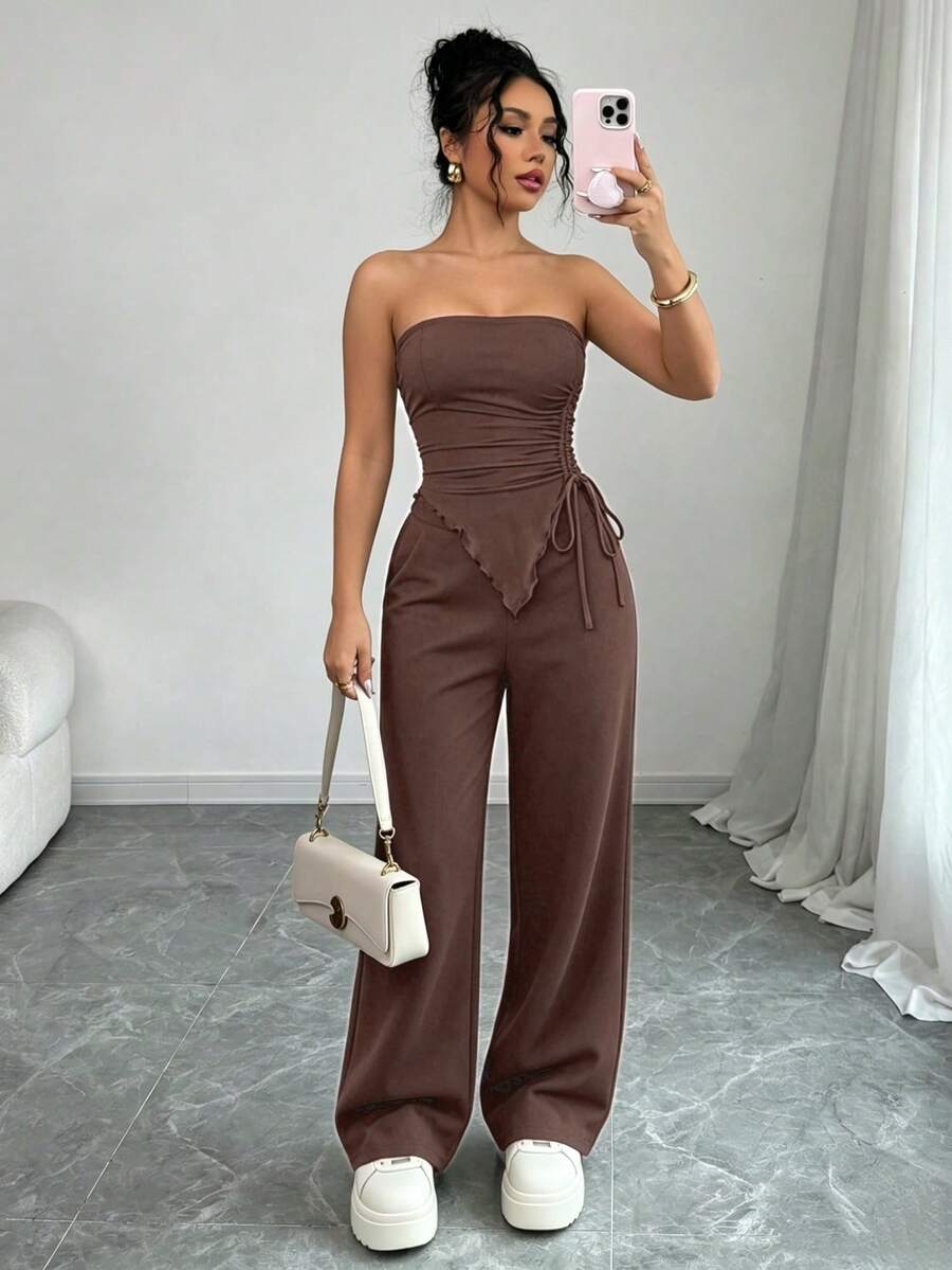 KKMALL Conjunto informal de 2 piezas: pantalón largo tipo chaleco - Marrón estrellado - Ver 1