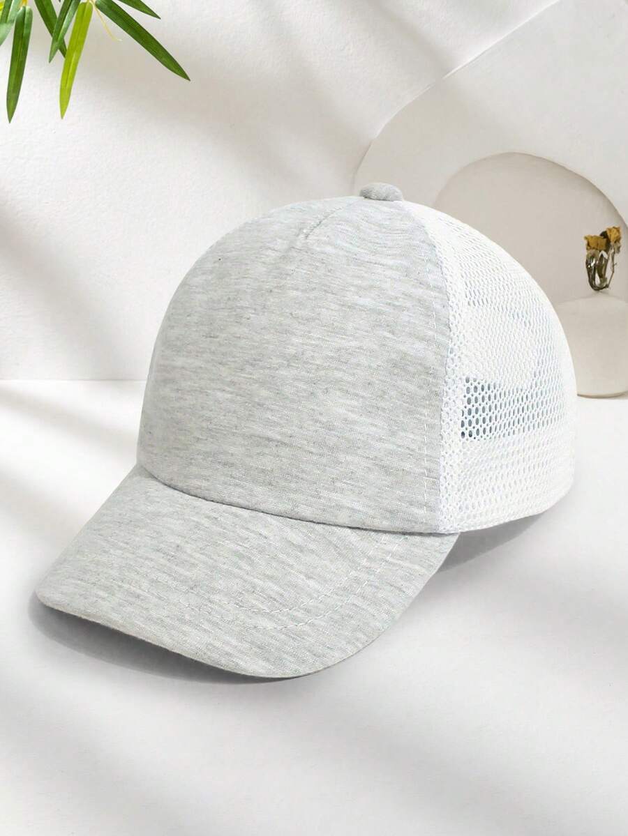 1pc Toddler Baseball Cap, Sun Protection Baby Boy Baseball Cap, Adjustable Size, Mesh Baseball Cap, Children Outdoor Beach Sun Protection Hat - Grayish White - View 1